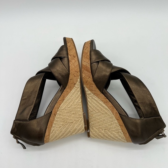 Cole Haan Wedge Sandals Metallic Bronze Leather Cork 7B Comfortable Shoes - Picture 11 of 16